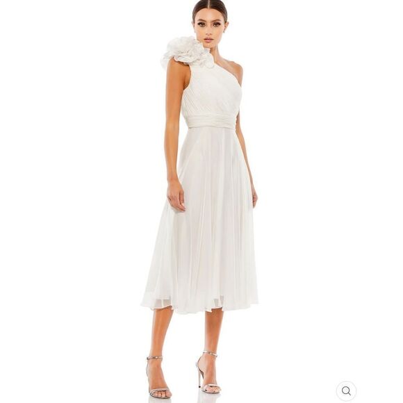 NWT Mac Duggal ROSETTE ONE SHOULDER TEA LENGTH DRESS - Picture 2 of 14